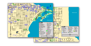 Maps of parks, trails, historic spots, restaurants, stores, and other locations around Escanaba, Michigan.