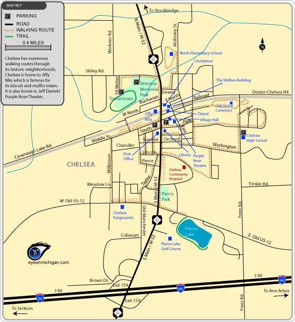 Map of Walking Routes in Chelsea, Michigan