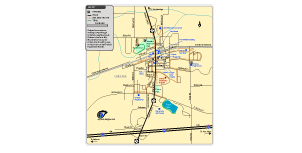 Download a map of the walking routes and notable locations around Chelsea, Michigan.