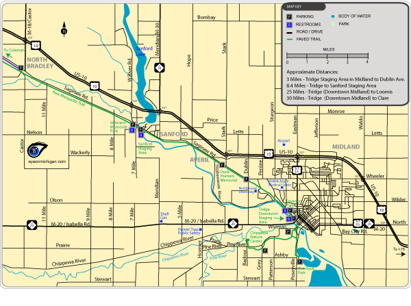 Chippewa Trail and Pere Marquette Trail Section near Midland Map